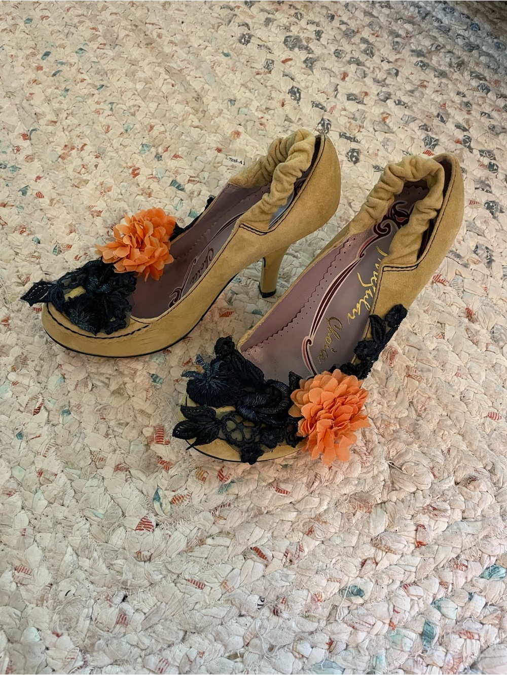 Vintage Irregular Choice Yellow Suede Flamenco Heels